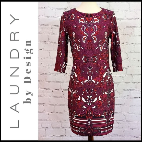 NWT LAUNDRY BY DESIGN Sheath Dress 3/4 Sleeves, 6 - Picture 1 of 3